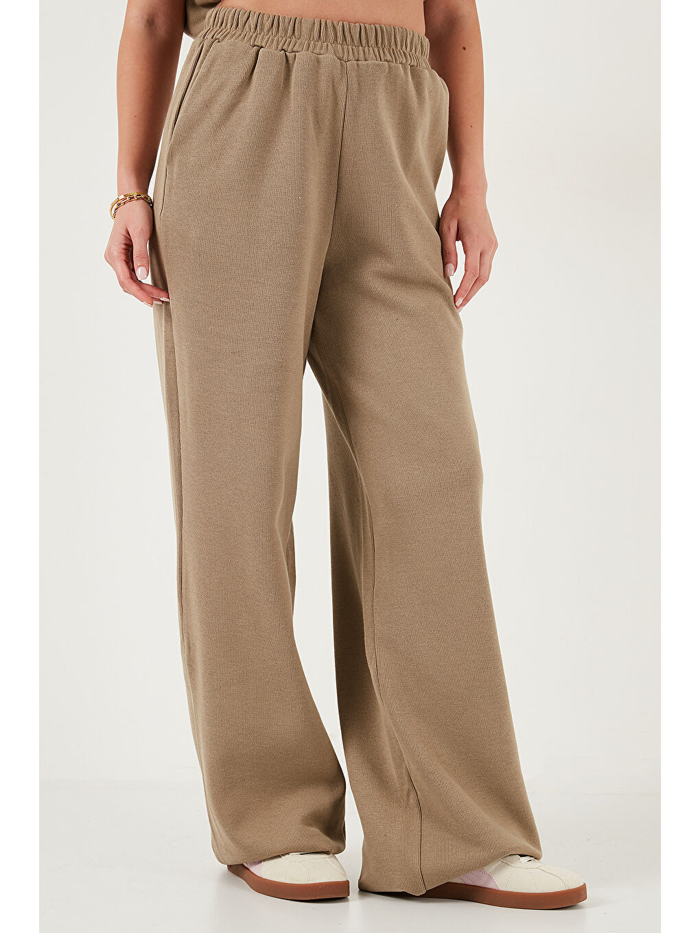 Haki Pamuklu Oversize Fit Yarım Fermuarlı Yaka Uzun Kollu Triko Takım 68351218-5