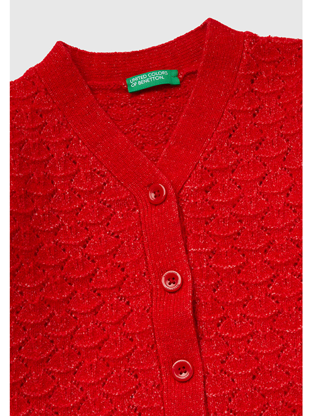 Kız Çocuk Kırmızı Nakış İşlemeli V Yaka Hırka-2