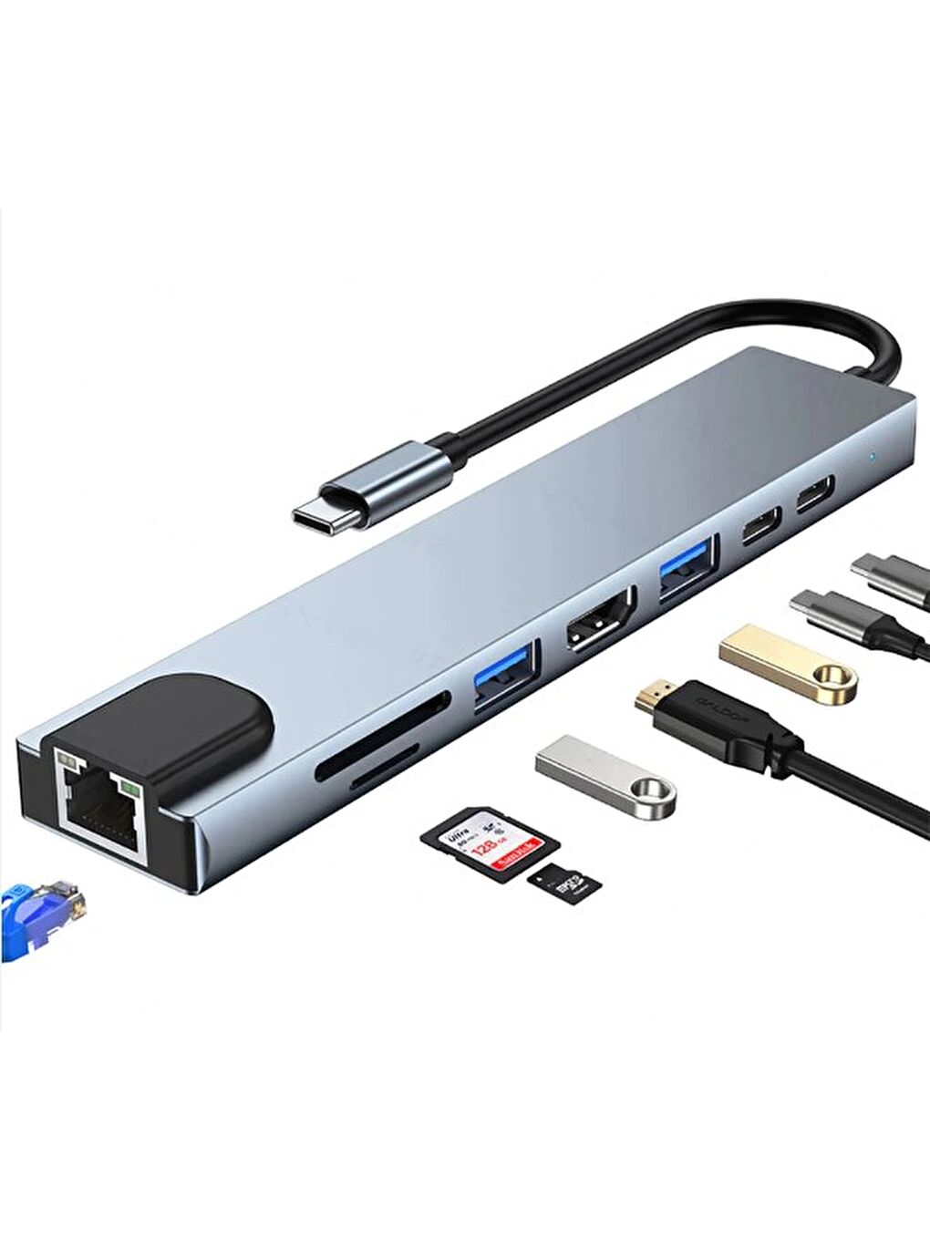 Technow 8 in 1 4K Type C USB 3.0 Hub HDMI RJ45 SDTF Adaptörü