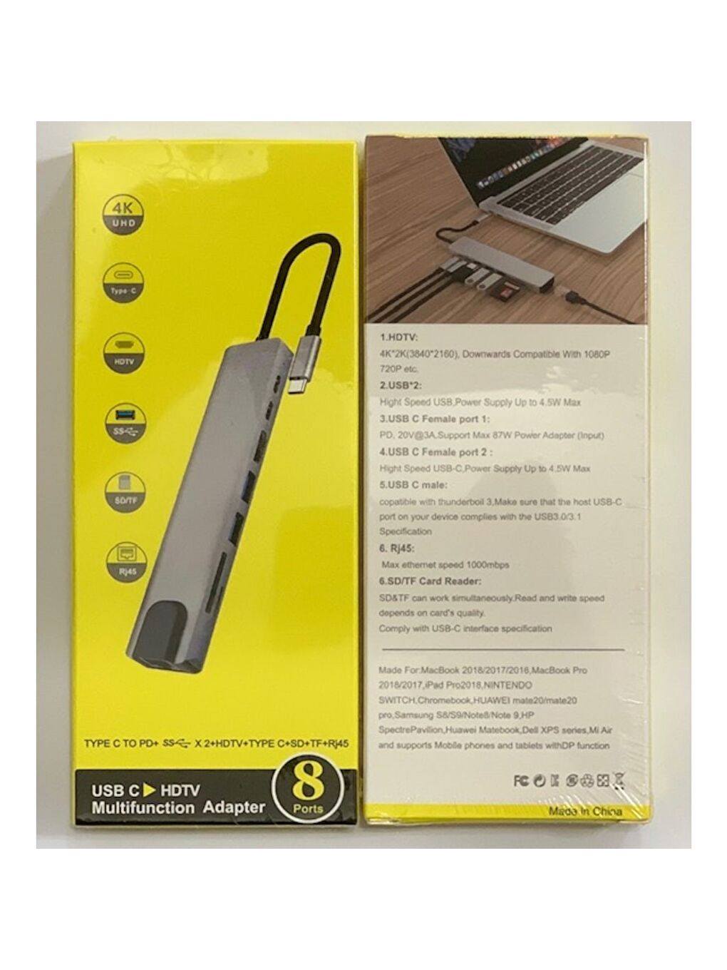 Technow 8 in 1 4K Type C USB 3.0 Hub HDMI RJ45 SDTF Adaptörü - 4