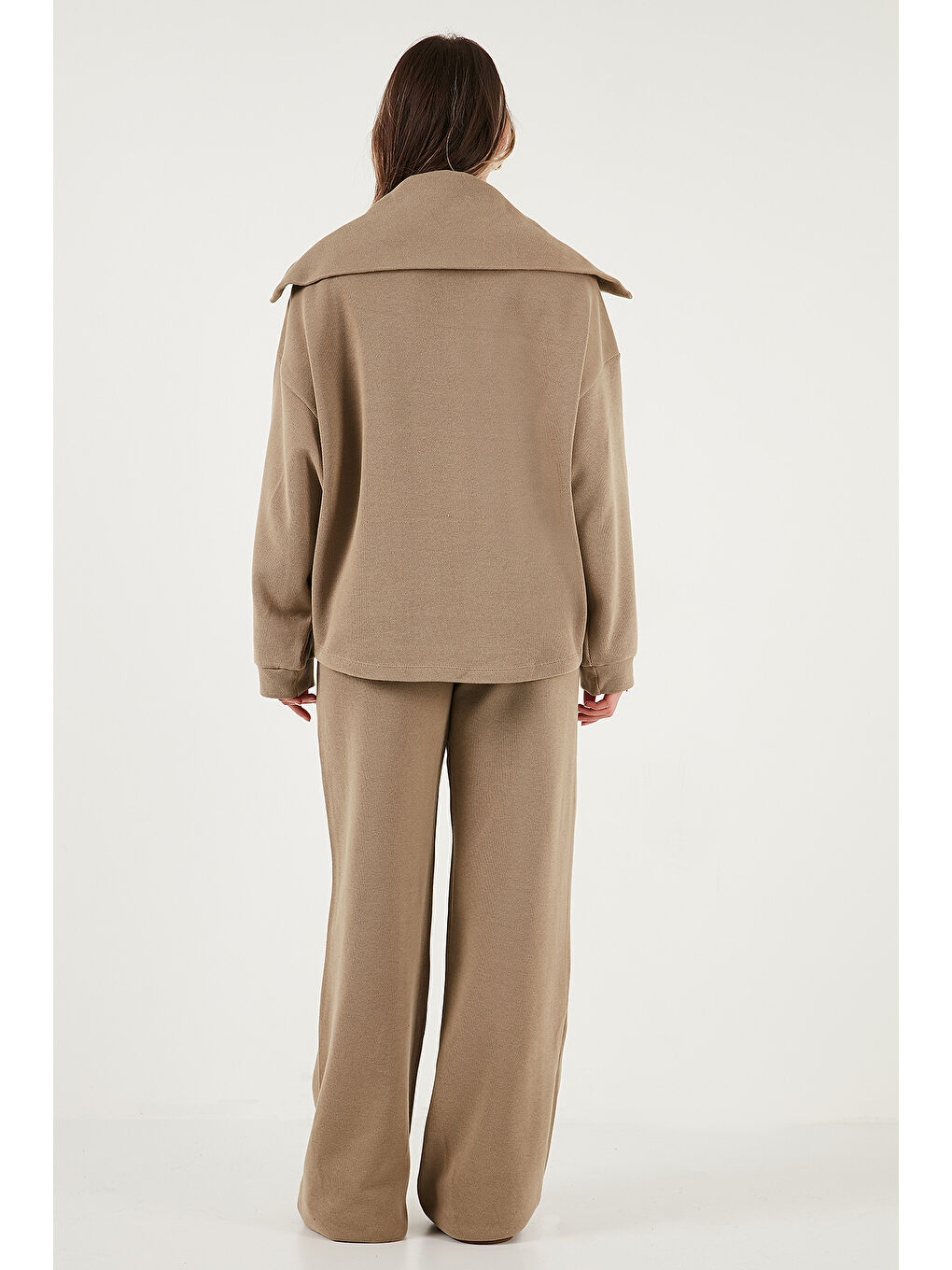 Haki Pamuklu Oversize Fit Yarım Fermuarlı Yaka Uzun Kollu Triko Takım 68351218-6