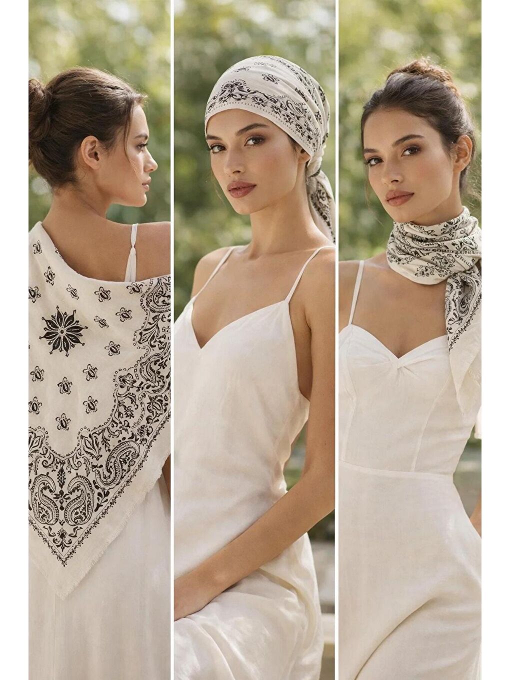 Kahverengi Kadın Kahve Etnik Desenli Bohem Üçgen Şal Bandana 110x110 cm SAL1400 KAHVERENGI-1