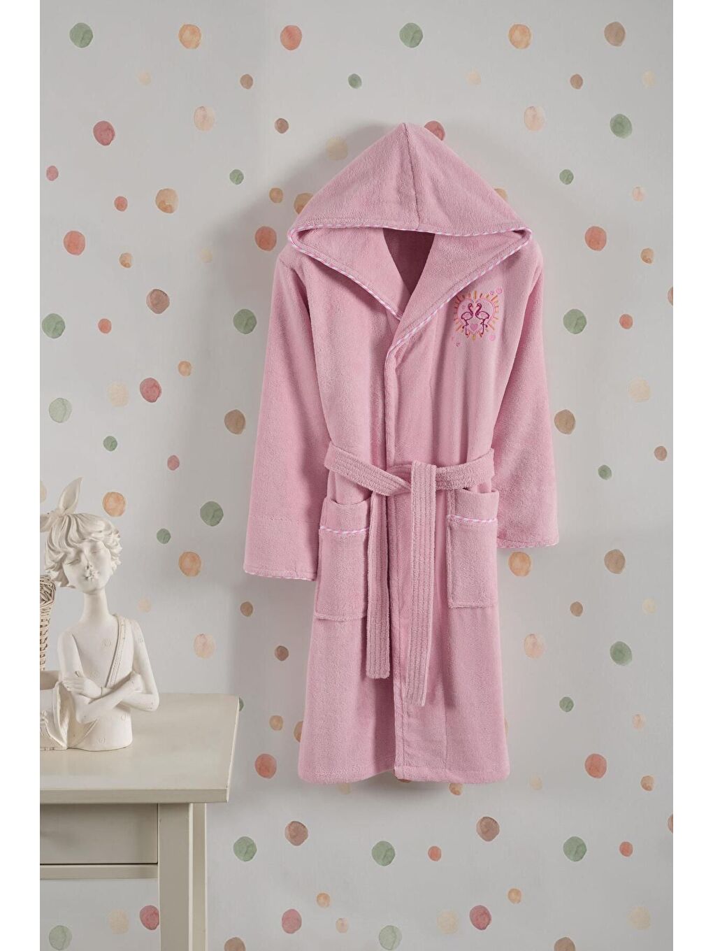 Pembe Bambu Nakışlı Garson Boy Bornoz - Flamingo Pudra 13-14 Yaş