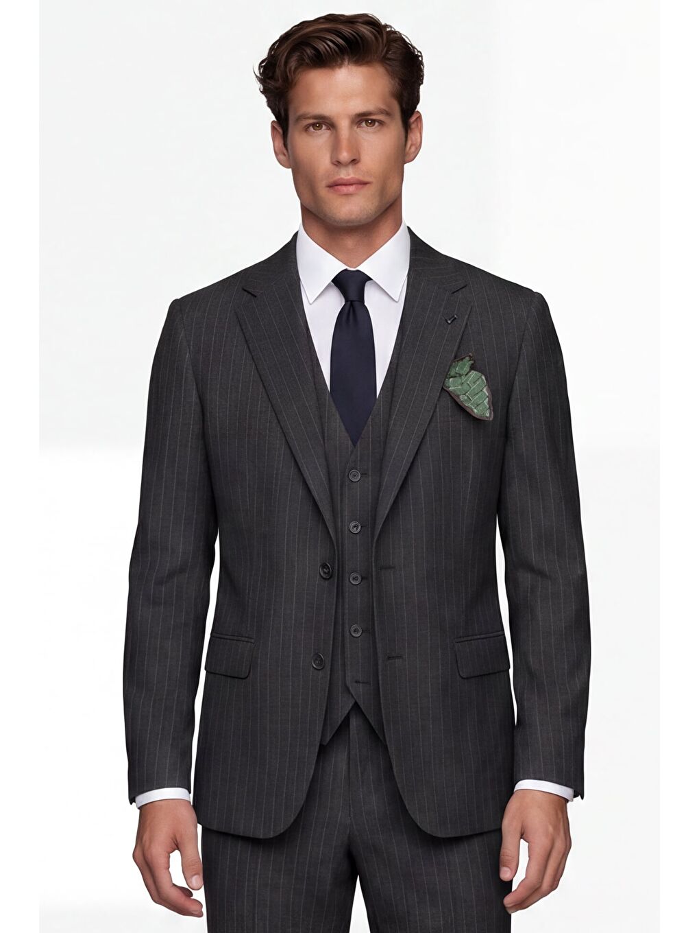 Giotelli Erkek Koyu Gri Dar Kesim Slim Fit Viskon Çizgili Yan Cep Normal Bel 6 Drop Takım Elbise