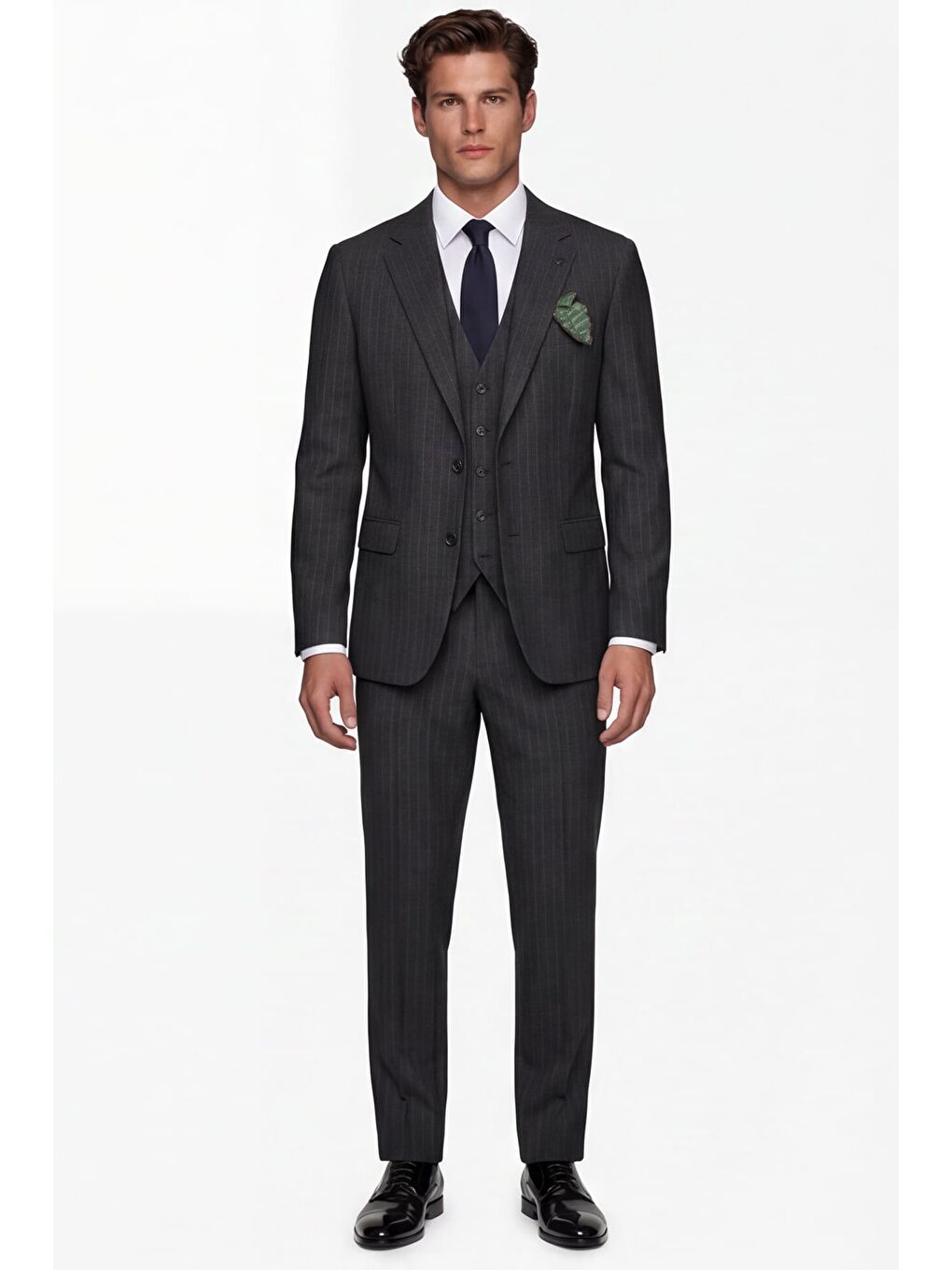 Giotelli Erkek Koyu Gri Dar Kesim Slim Fit Viskon Çizgili Yan Cep Normal Bel 6 Drop Takım Elbise-1