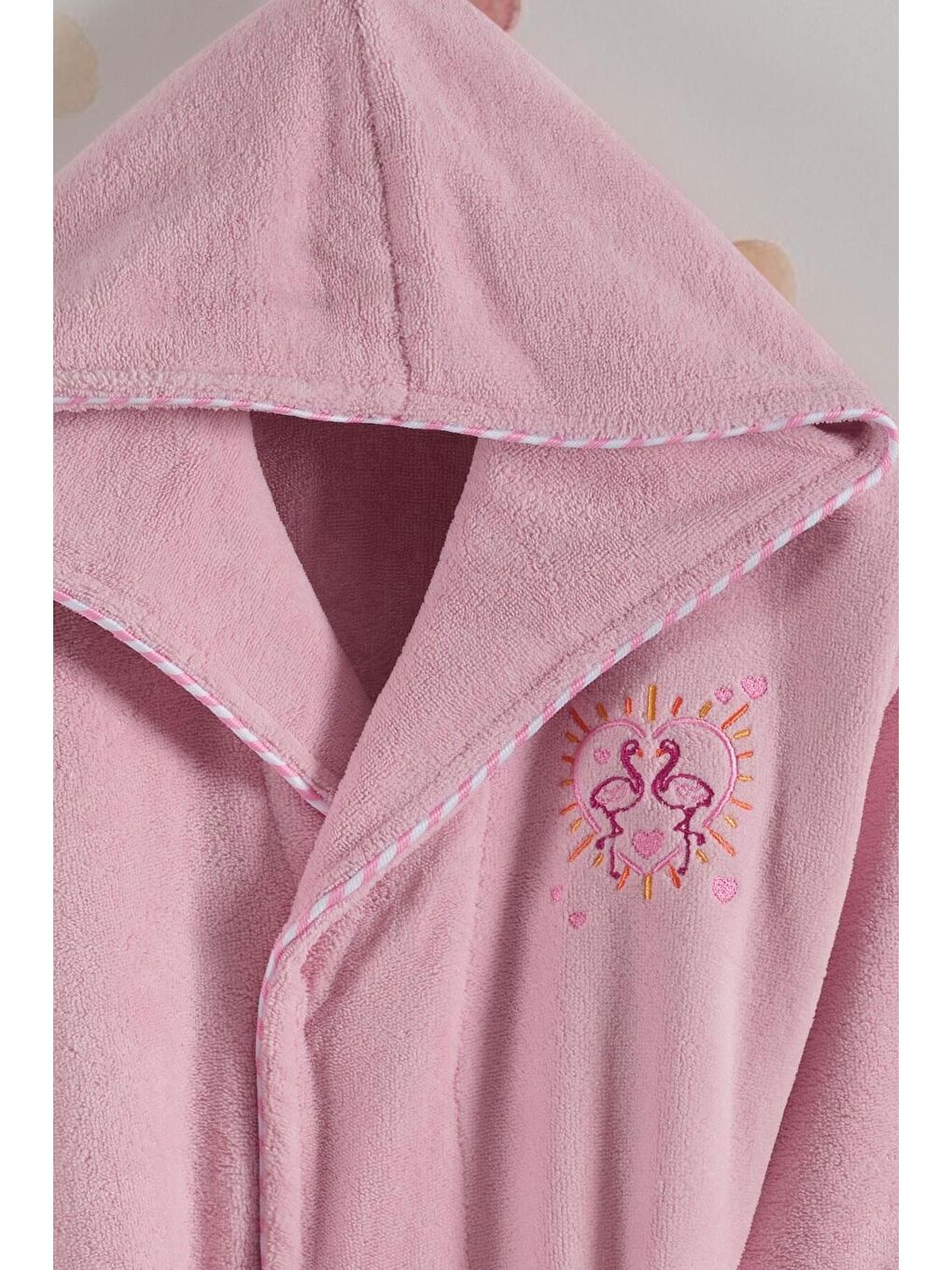 Pembe Bambu Nakışlı Garson Boy Bornoz - Flamingo Pudra 13-14 Yaş-1