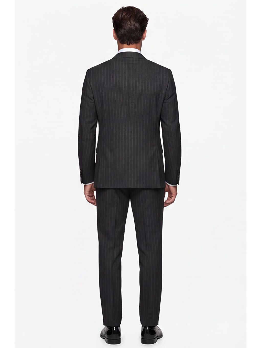 Giotelli Erkek Koyu Gri Dar Kesim Slim Fit Viskon Çizgili Yan Cep Normal Bel 6 Drop Takım Elbise-4