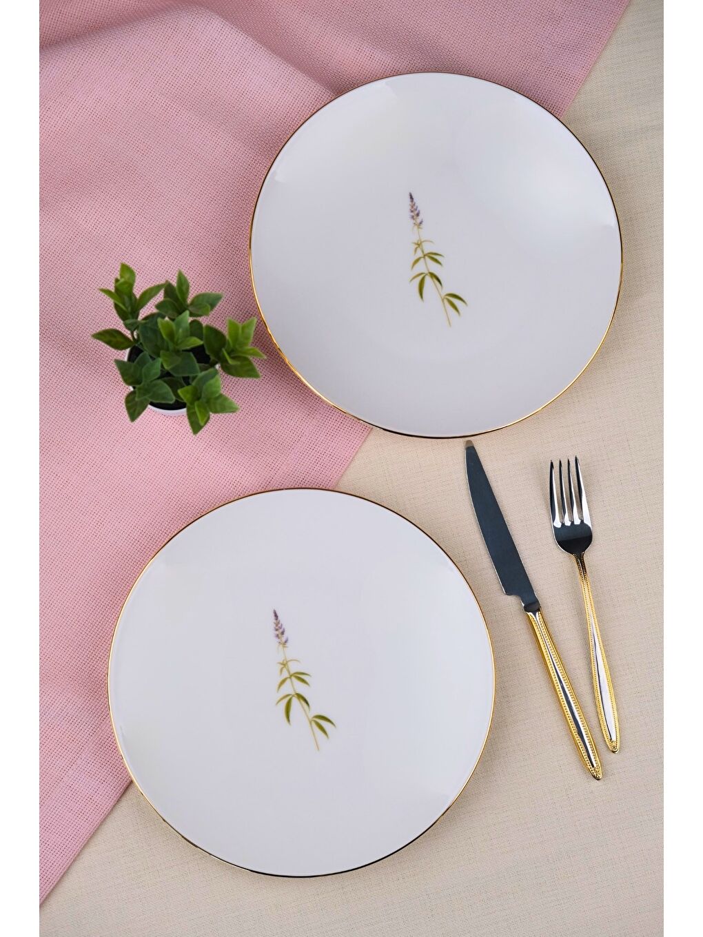 Karışık Porselen Natura Salkım Altın Yaldız Pasta Tabağı 20,50cm 2 li-2