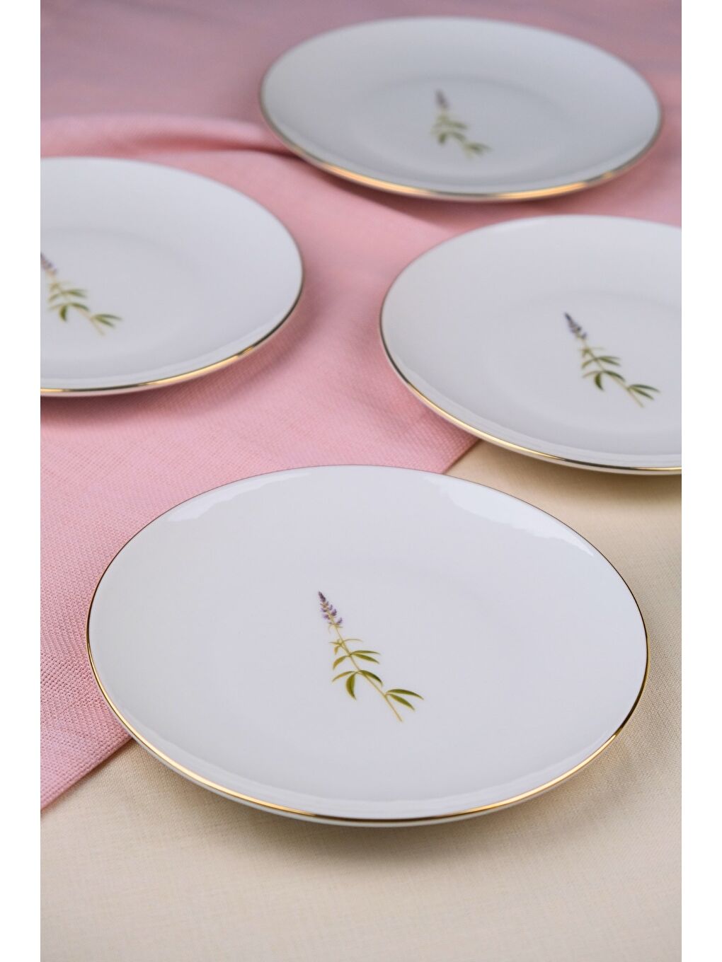 Karışık Porselen Natura Salkım Altın Yaldız Pasta Tabağı 20,50cm 4 lü-1