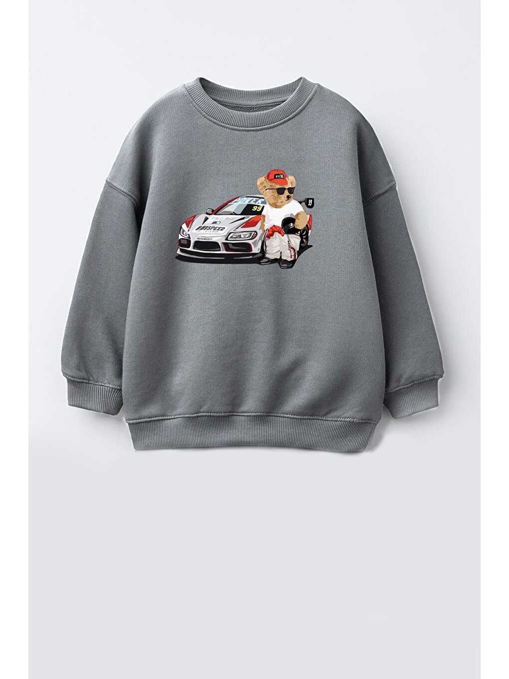 Antrasit Erkek Çocuk Ayıcık Baskılı 3 İplik Kumaş Pamuklu Sweatshirt