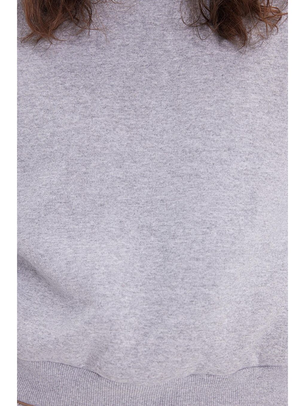 Kadın Regular Fit Pamuklu 3 İplik Yumuşak Dokulu İçi Polarlı Bisiklet Yaka Gri Eşofman Takımı-6