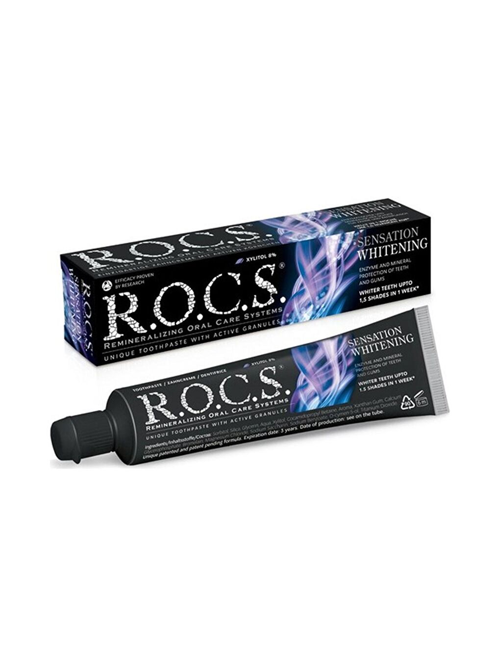 Rocs Beyaz-Renklibaskı Rosc Sensation Whitening Beyazlatıcı Parlatıcı Diş Macunu 60ml