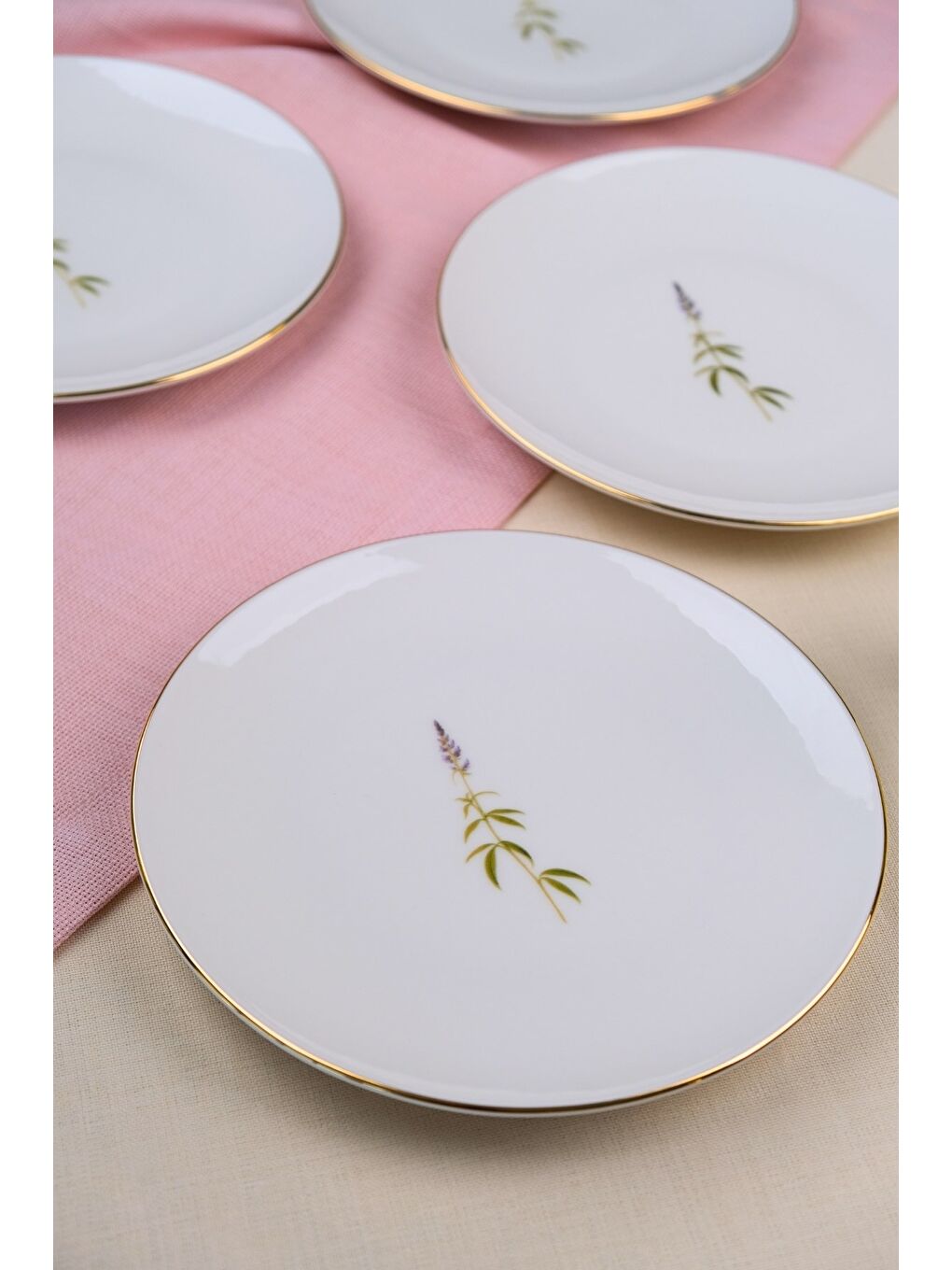 Karışık Porselen Natura Salkım Altın Yaldız Pasta Tabağı 20,50cm 4 lü-2