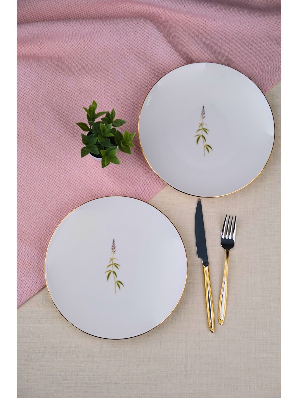 Karışık Porselen Natura Salkım Altın Yaldız Pasta Tabağı 20,50cm 2 li-3