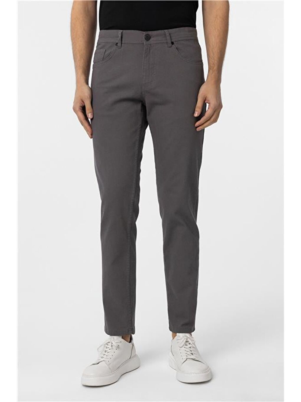 Gri Slim Düz Pantolon-1
