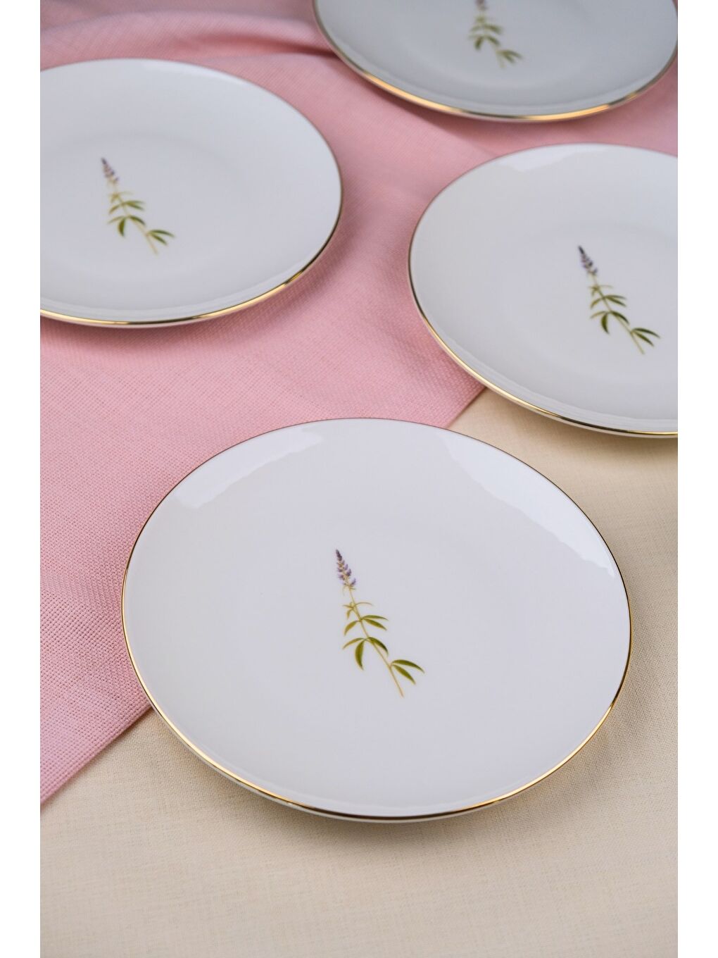 Karışık Porselen Natura Salkım Altın Yaldız Pasta Tabağı 20,50cm 4 lü-3