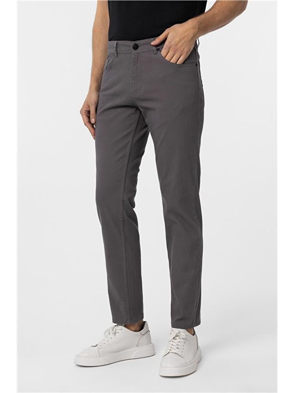 Gri Slim Düz Pantolon-2