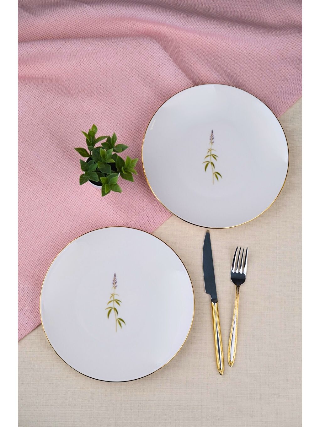 Karışık Porselen Natura Salkım Altın Yaldız Pasta Tabağı 20,50cm 2 li-4