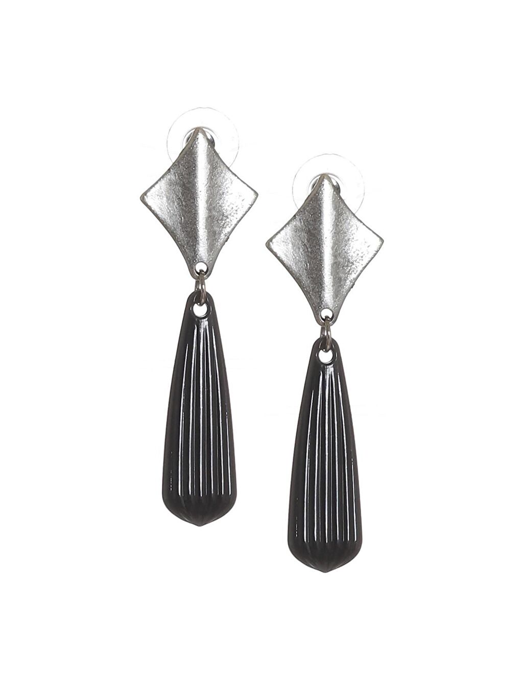 Gri Kadın Antik Gümüş Kaplama Çivili Model Siyah Boncuklu Küpe