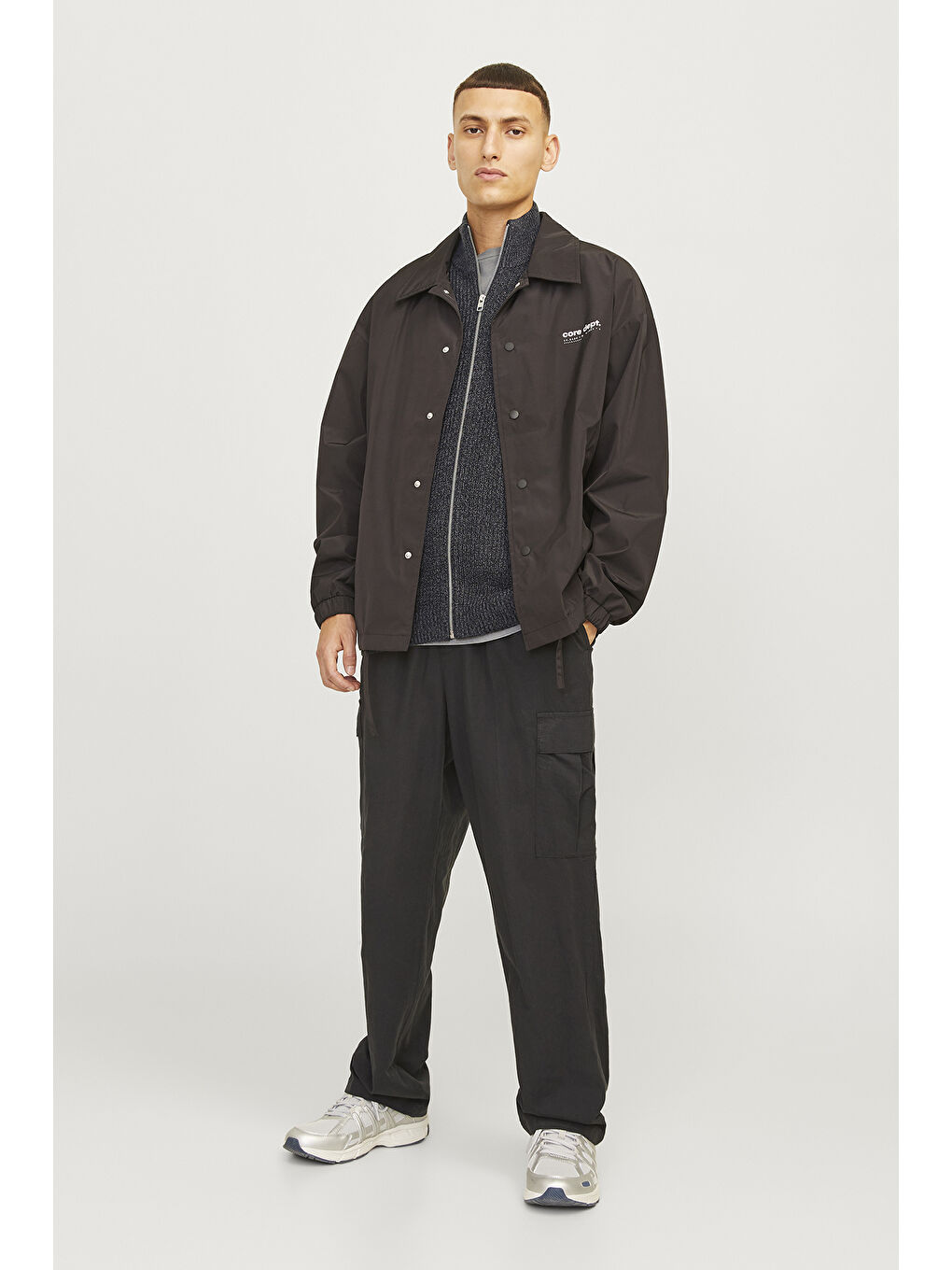 Gri Essentials Jjelewis Regular Fit Fermuarlı Dik Yaka Örme Erkek Hırka 12257483-1