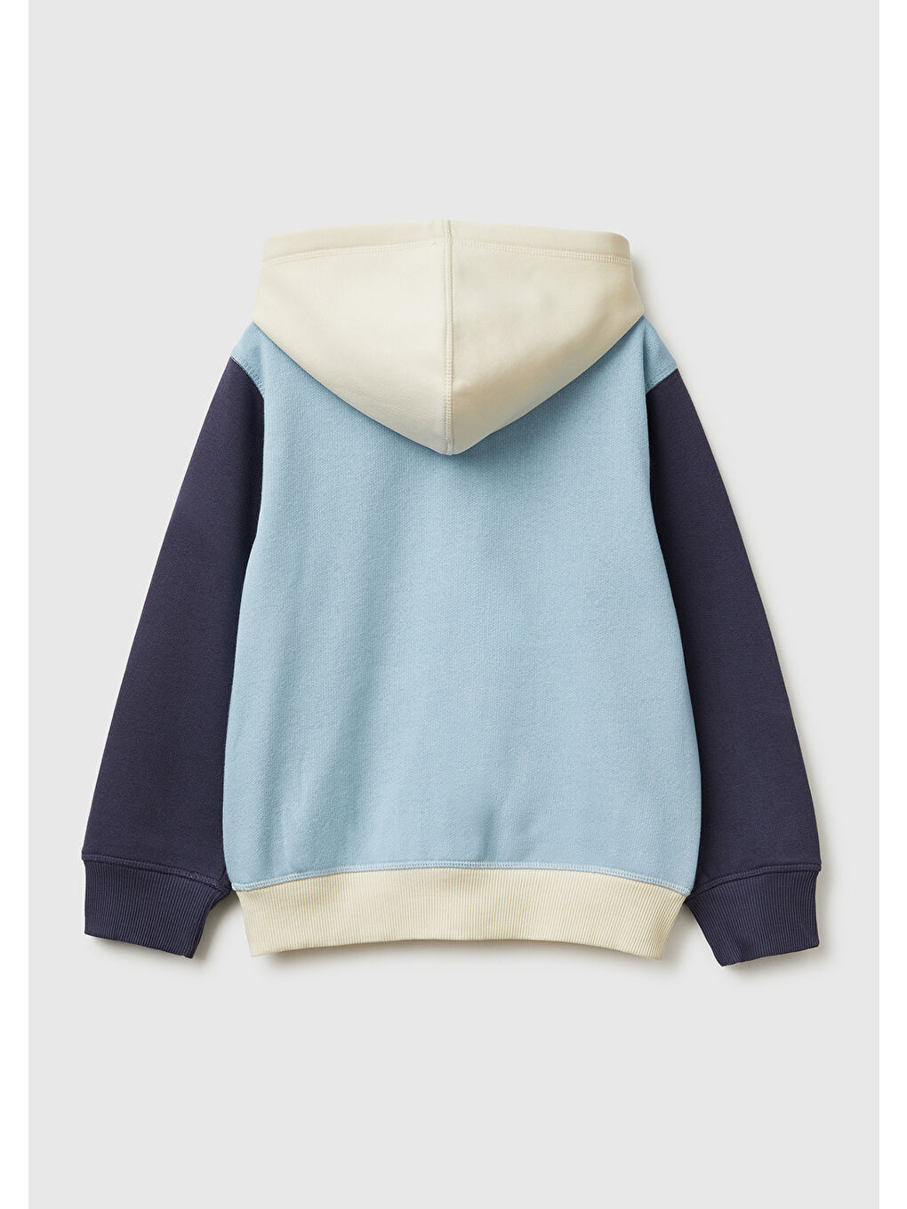 Erkek Çocuk Mavi-Krem Önü Logo Baskılı Cepli Fermuarlı Sweatshirt-1