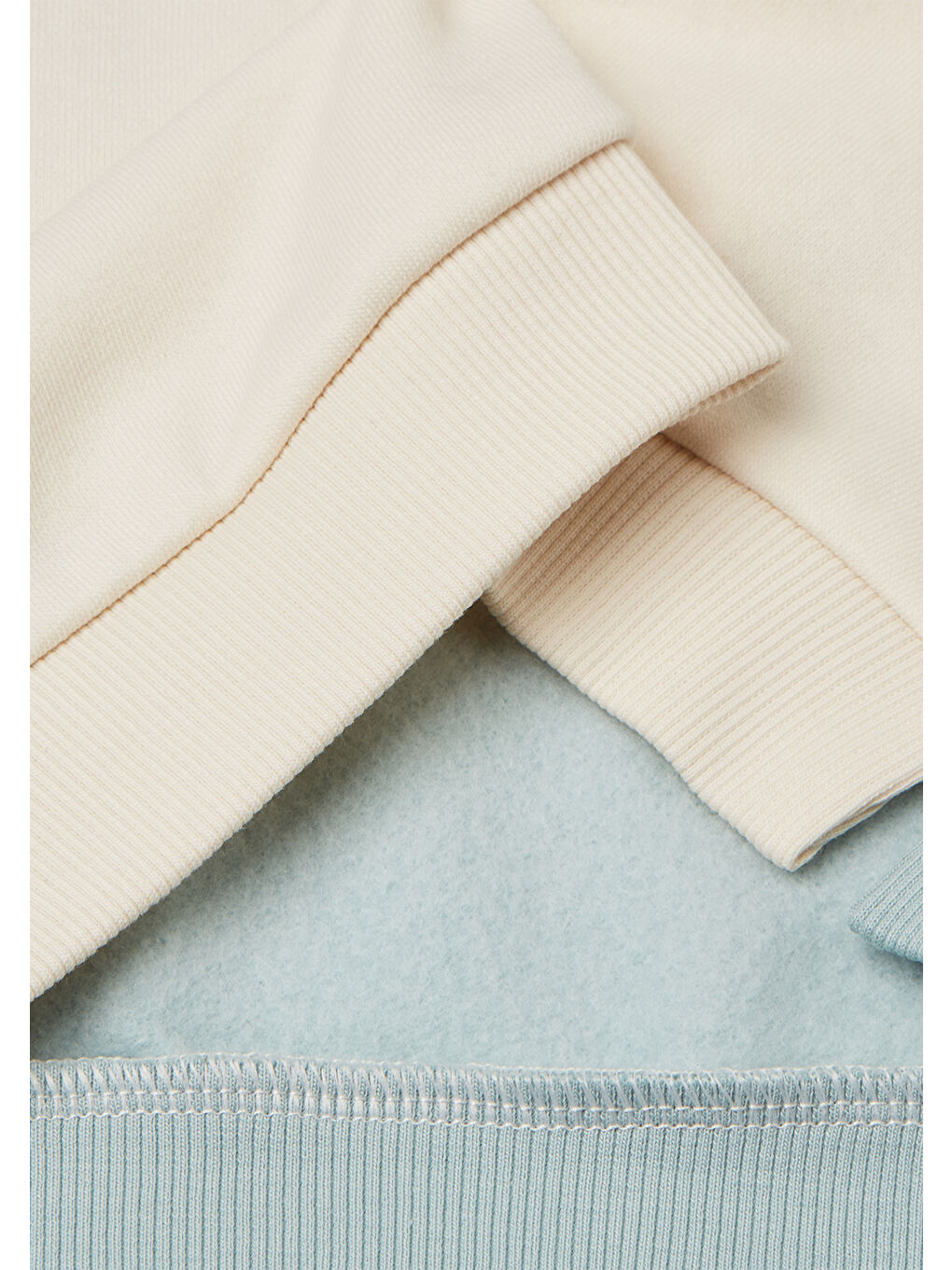 Kız Çocuk Ekru-Mavi Renk Bloklu Simli Logo Baskılı Yırtmaçlı Sweatshirt-2