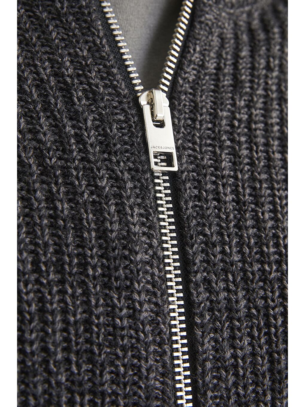 Gri Essentials Jjelewis Regular Fit Fermuarlı Dik Yaka Örme Erkek Hırka 12257483-4