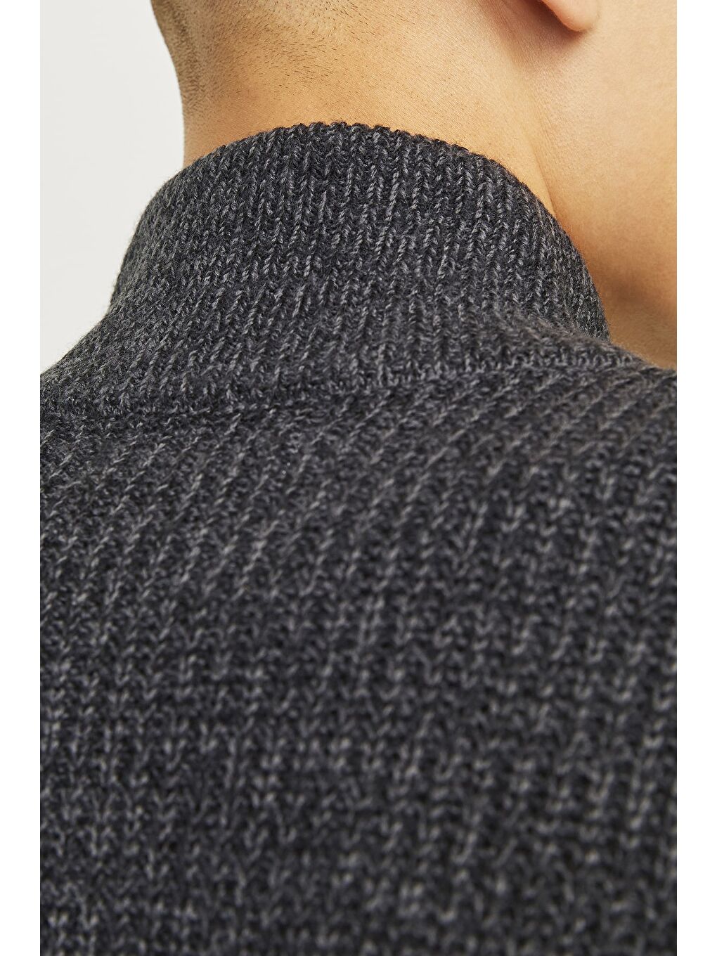 Gri Essentials Jjelewis Regular Fit Fermuarlı Dik Yaka Örme Erkek Hırka 12257483-5