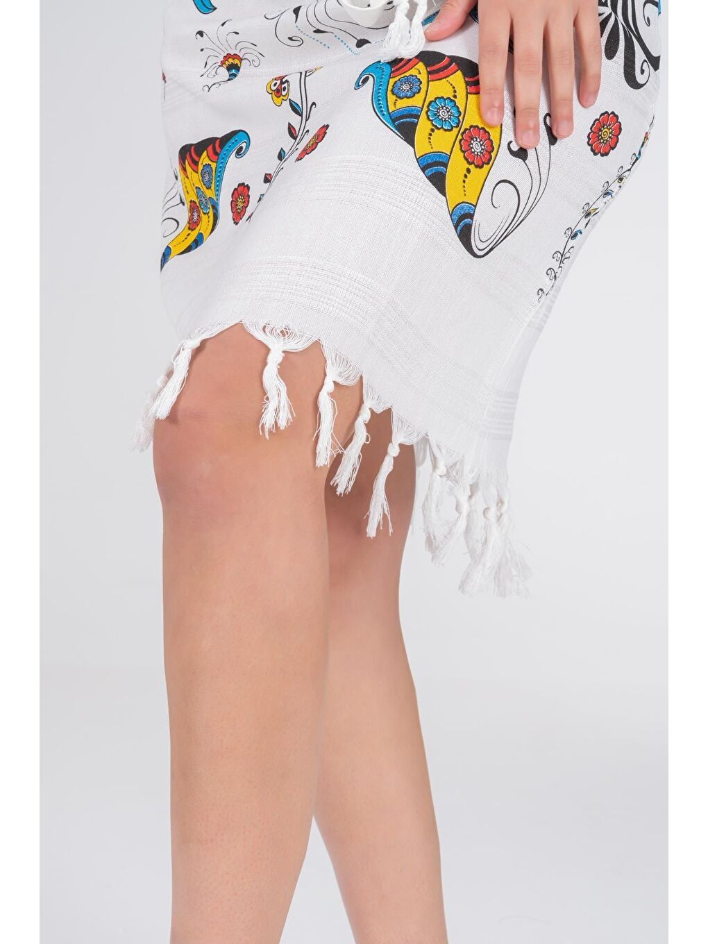 Ekru Baskılı Bambu Plaj Elbisesi-6