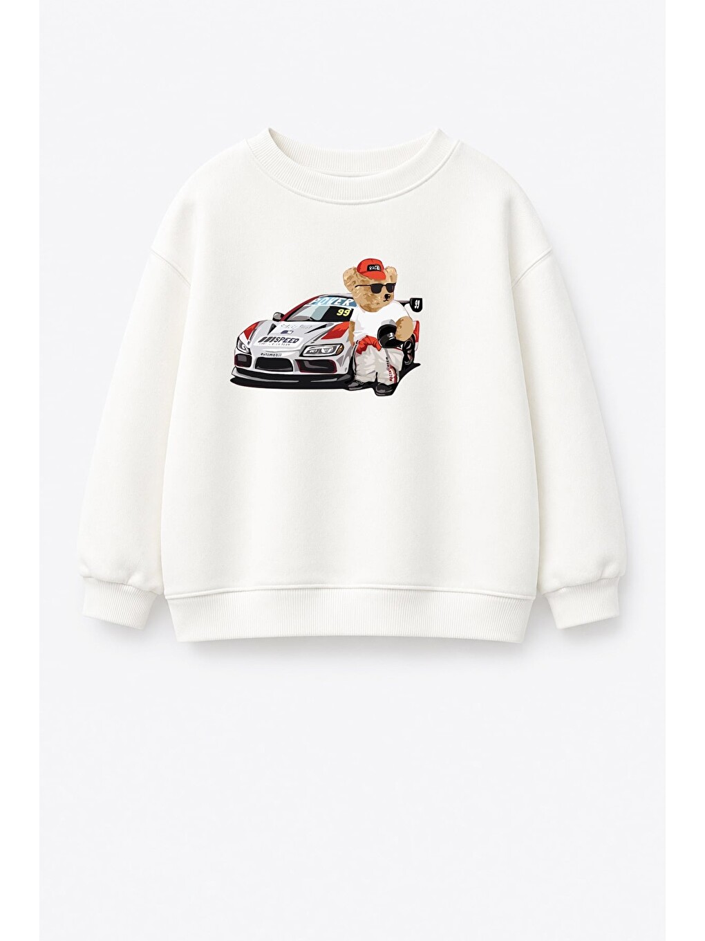 Ekru Erkek Çocuk Ayıcık Baskılı 3 İplik Kumaş Pamuklu Sweatshirt-1