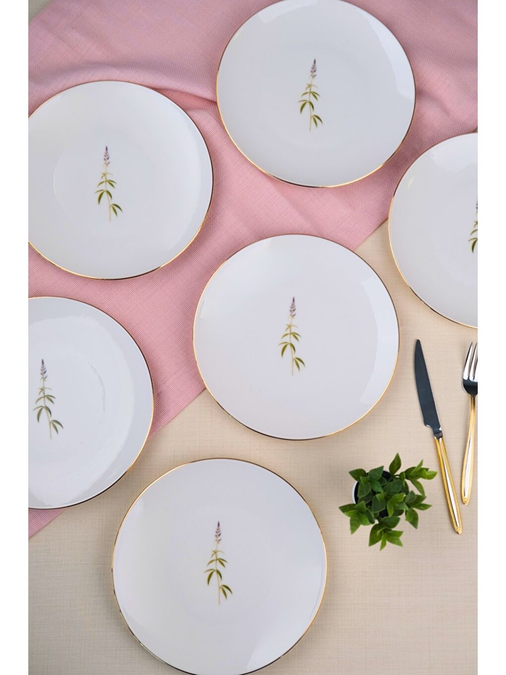 Karışık Porselen Natura Salkım Altın Yaldız Pasta Tabağı 20,50cm 6 lı