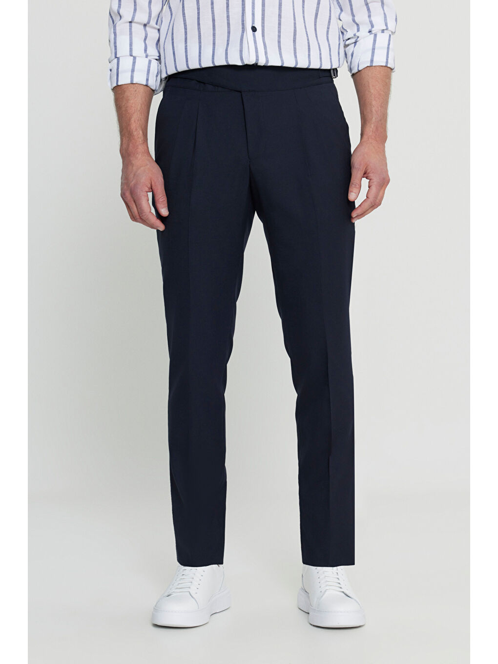 Erkek Lacivert Slim Fit Dar Kesim Beli Lastikli Yan Cep Rahat Pantolon