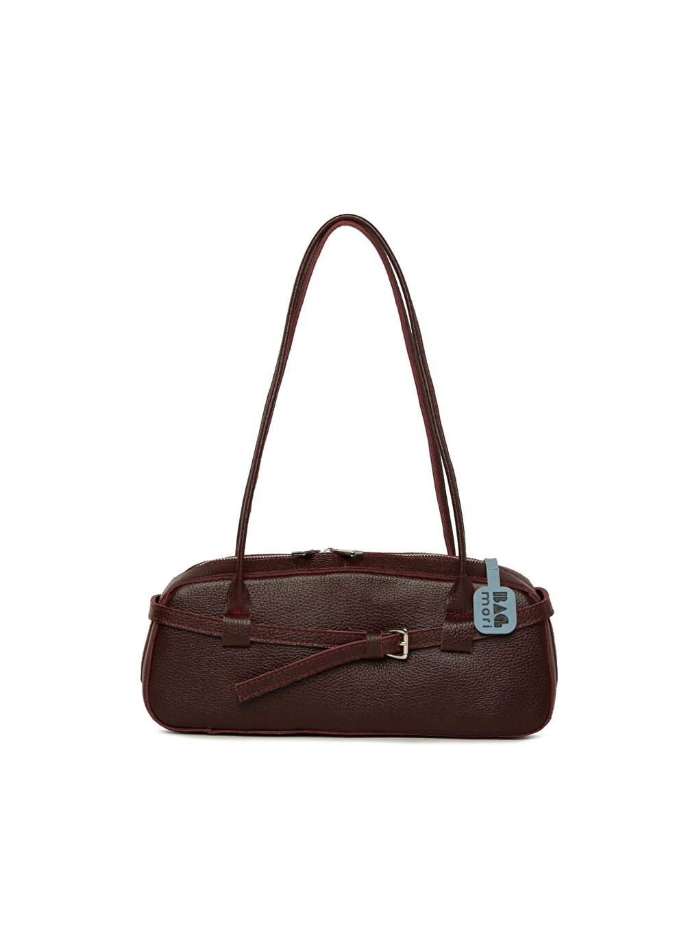 Bordo Gerçek Deri Kemerli İnce Askılı Çanta