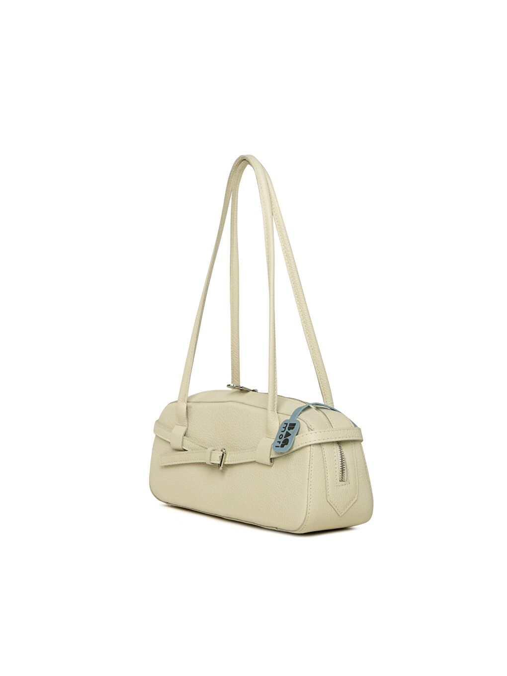 Ekru Gerçek Deri Kemerli İnce Askılı Çanta-1
