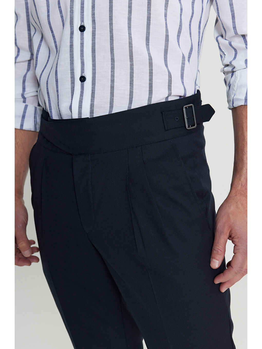 Erkek Lacivert Slim Fit Dar Kesim Beli Lastikli Yan Cep Rahat Pantolon-3