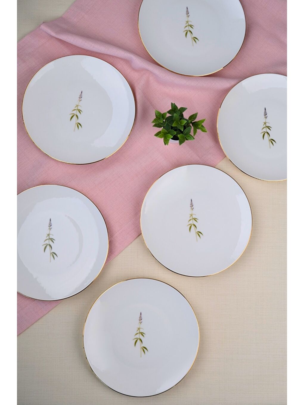 Karışık Porselen Natura Salkım Altın Yaldız Pasta Tabağı 20,50cm 6 lı-1