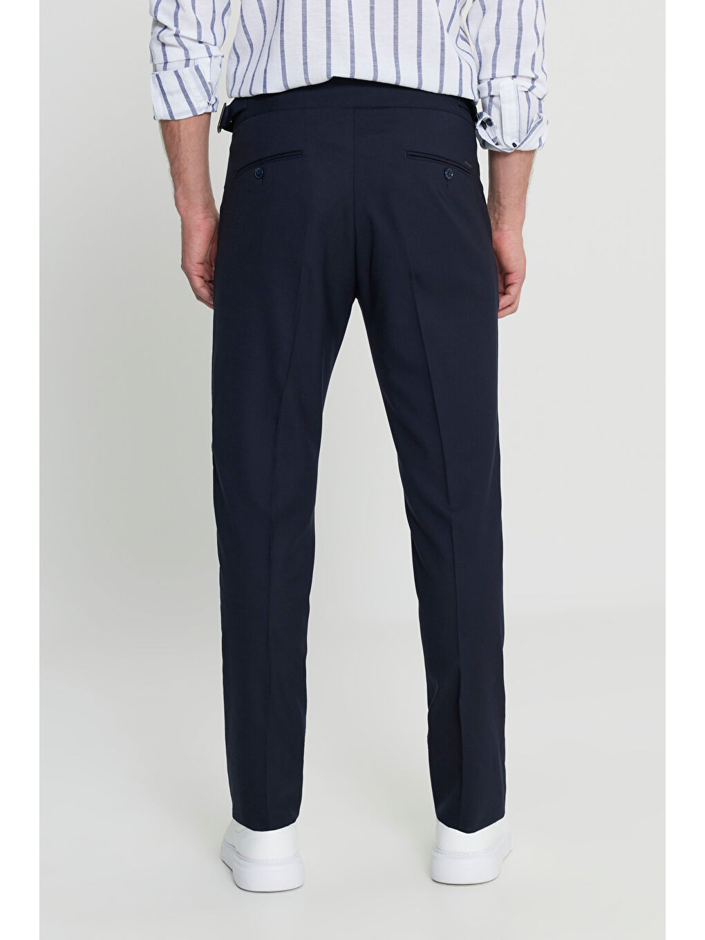 Erkek Lacivert Slim Fit Dar Kesim Beli Lastikli Yan Cep Rahat Pantolon-5