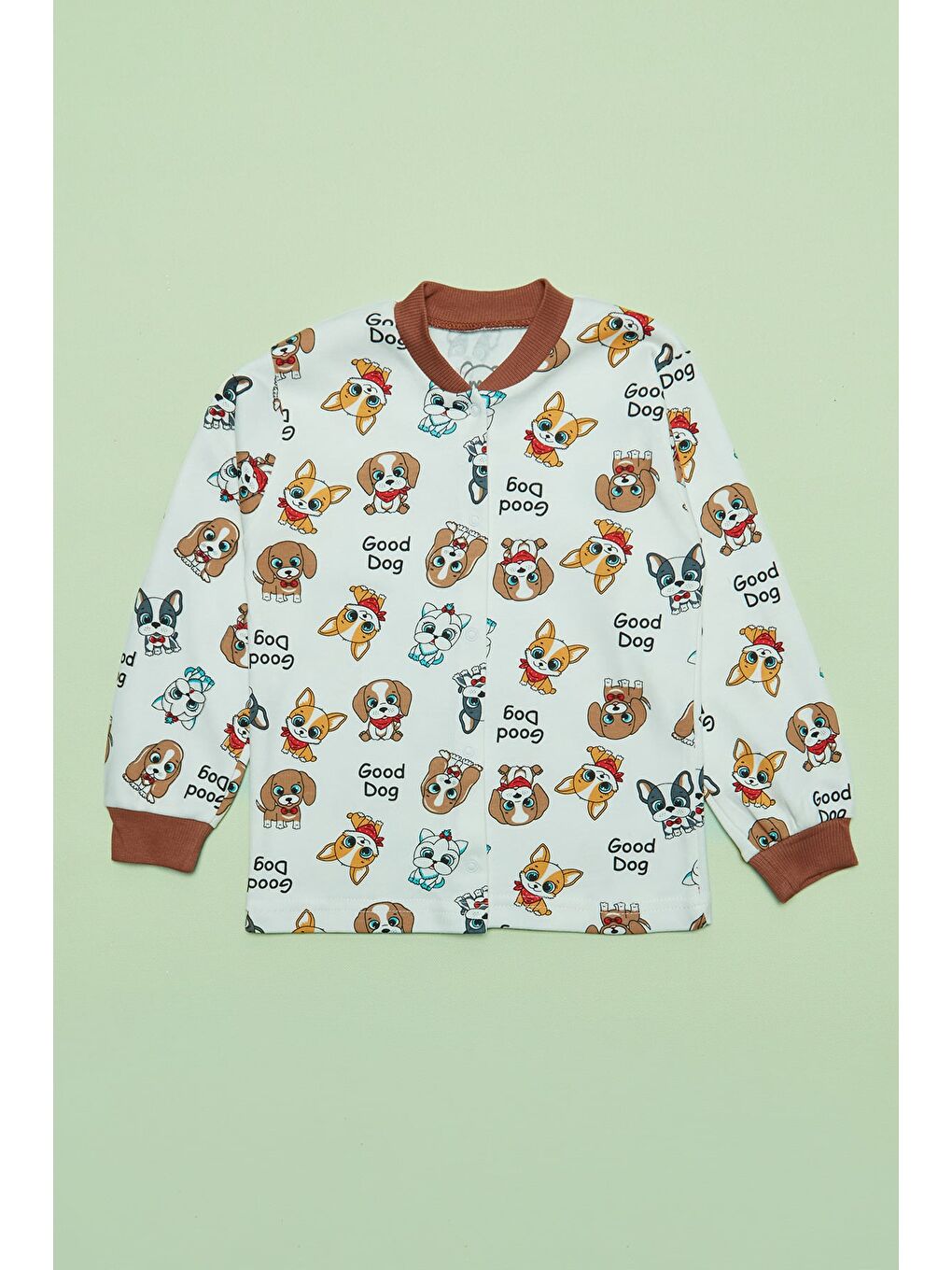 Kahverengi %100 Pamuk Hayvan Baskılı Çıtçıtlı Erkek Çocuk Pijama Takımı-3