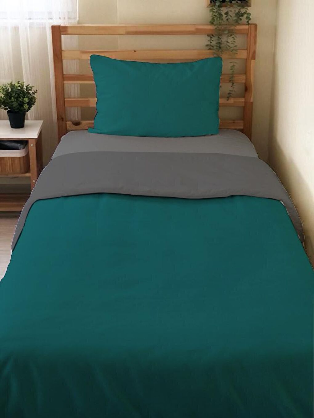 Karışık Çift Taraflı Düz Turkuaz Çarşafsız Takım Tek Kişilik Nevresim Takımı 160x220 Cm