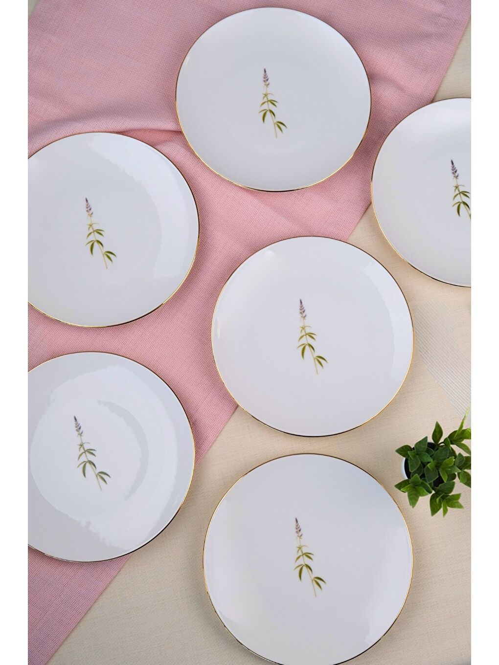 Karışık Porselen Natura Salkım Altın Yaldız Pasta Tabağı 20,50cm 6 lı-2