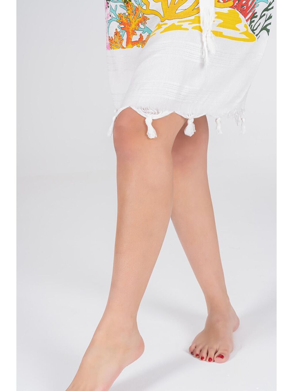 Ekru Baskılı Bambu Plaj Elbisesi-1