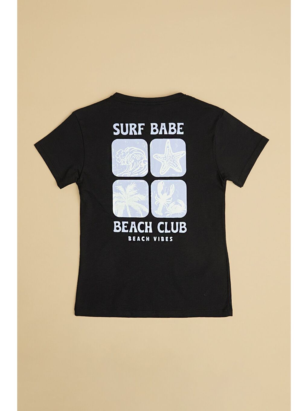 Siyah Surf Babe Yazı Baskılı Kız Çocuk Tişört-1