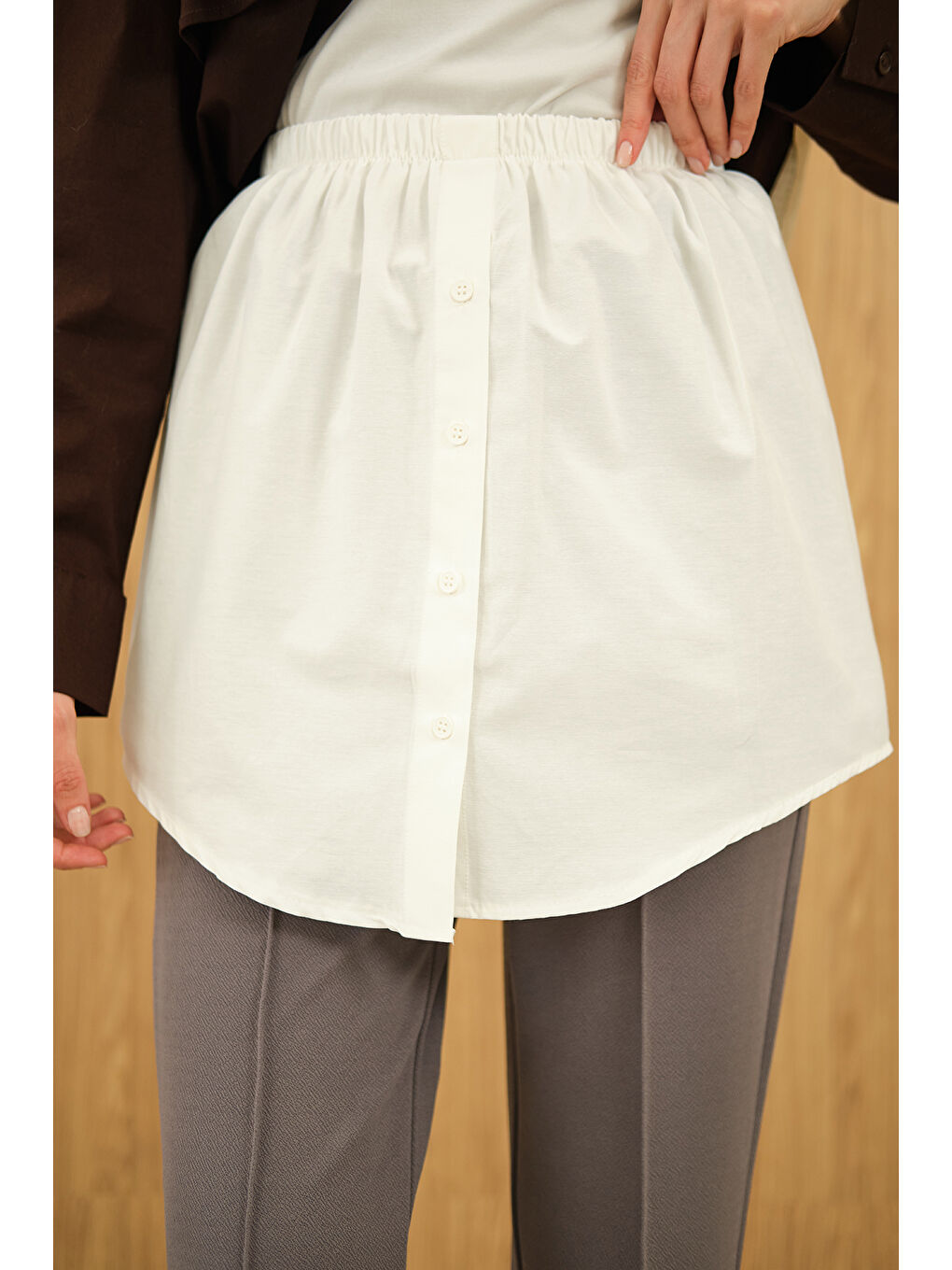 Kadın Düğme Detaylı Belden Lastikli İçlik Beyaz-2