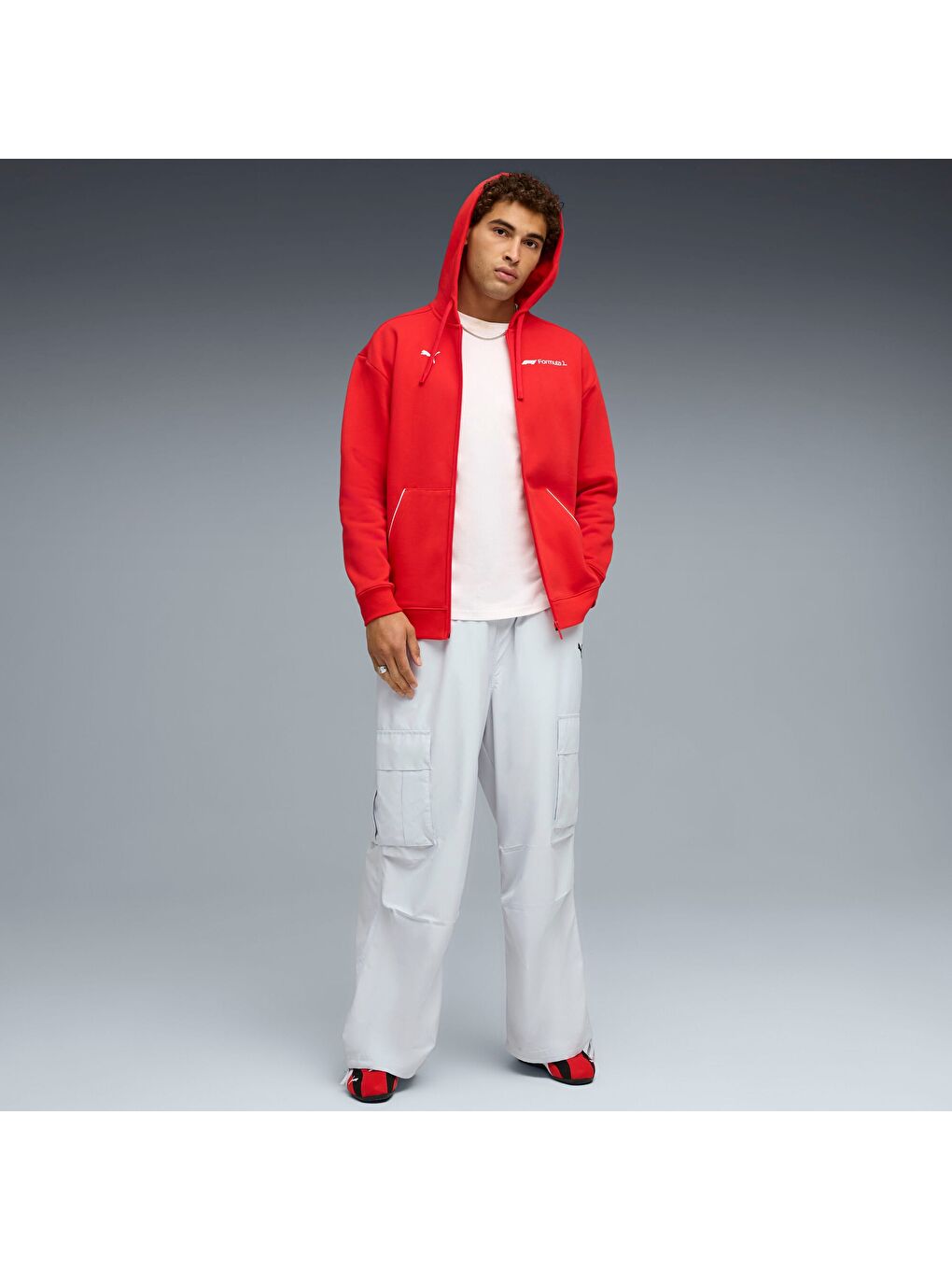 Kırmızı F1 ESSENTIAL+ Erkek Kapüşonlu Fermuarlı Sweatshirt-1