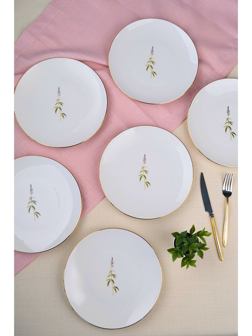 Karışık Porselen Natura Salkım Altın Yaldız Pasta Tabağı 20,50cm 6 lı-3