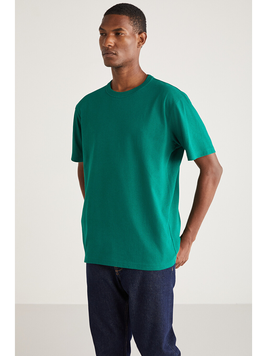 Yeşil ASTONS Erkek Relaxed %100 Organik Pamuk Kalın Süprem Dokuma YEŞİL T-Shirt-2