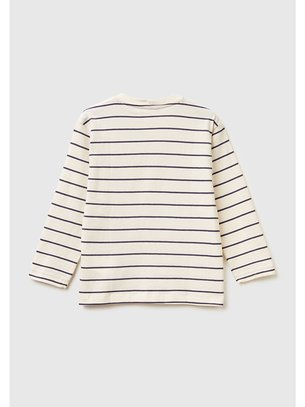 Erkek Çocuk Bej Çizgili Önü Baskılı Jarse Uzun Kollu T-shirt-1