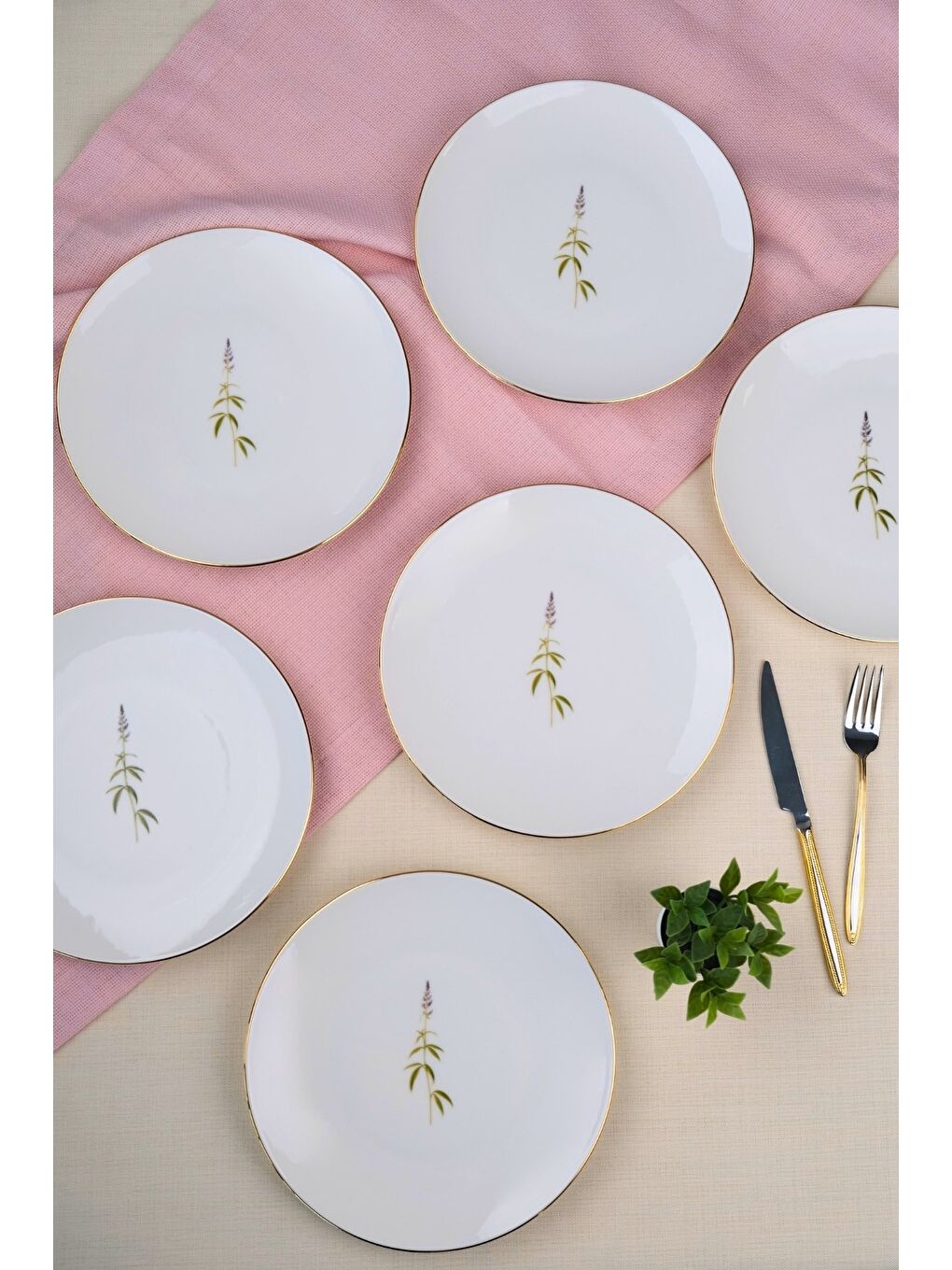 Karışık Porselen Natura Salkım Altın Yaldız Pasta Tabağı 20,50cm 6 lı-4