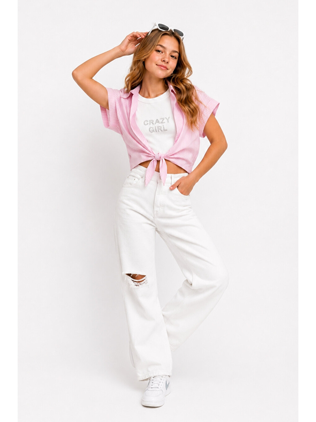 Pembe Kız Çocuk Basic Çizgili Badili Gömlek Takım Ak2617-2