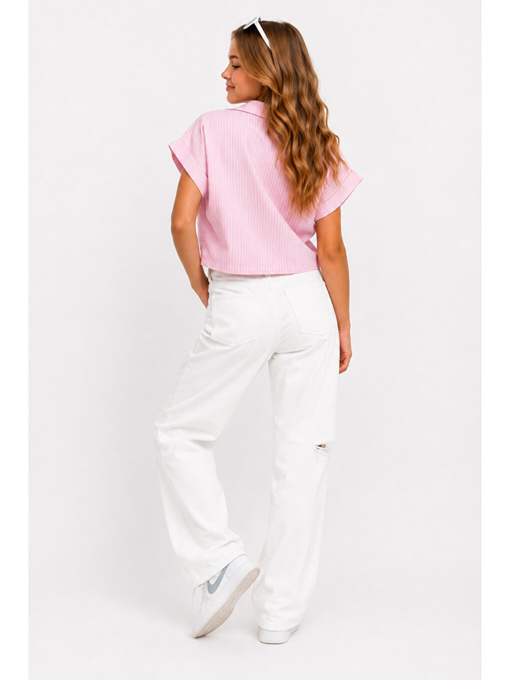 Pembe Kız Çocuk Basic Çizgili Badili Gömlek Takım Ak2617-3